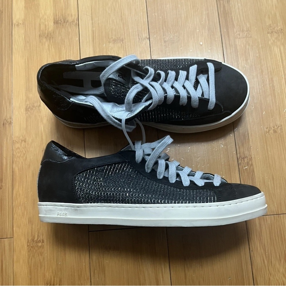 P448 John Sneaker Blitz Women’s Black Leather, silver thread Size 39 MSRP $298